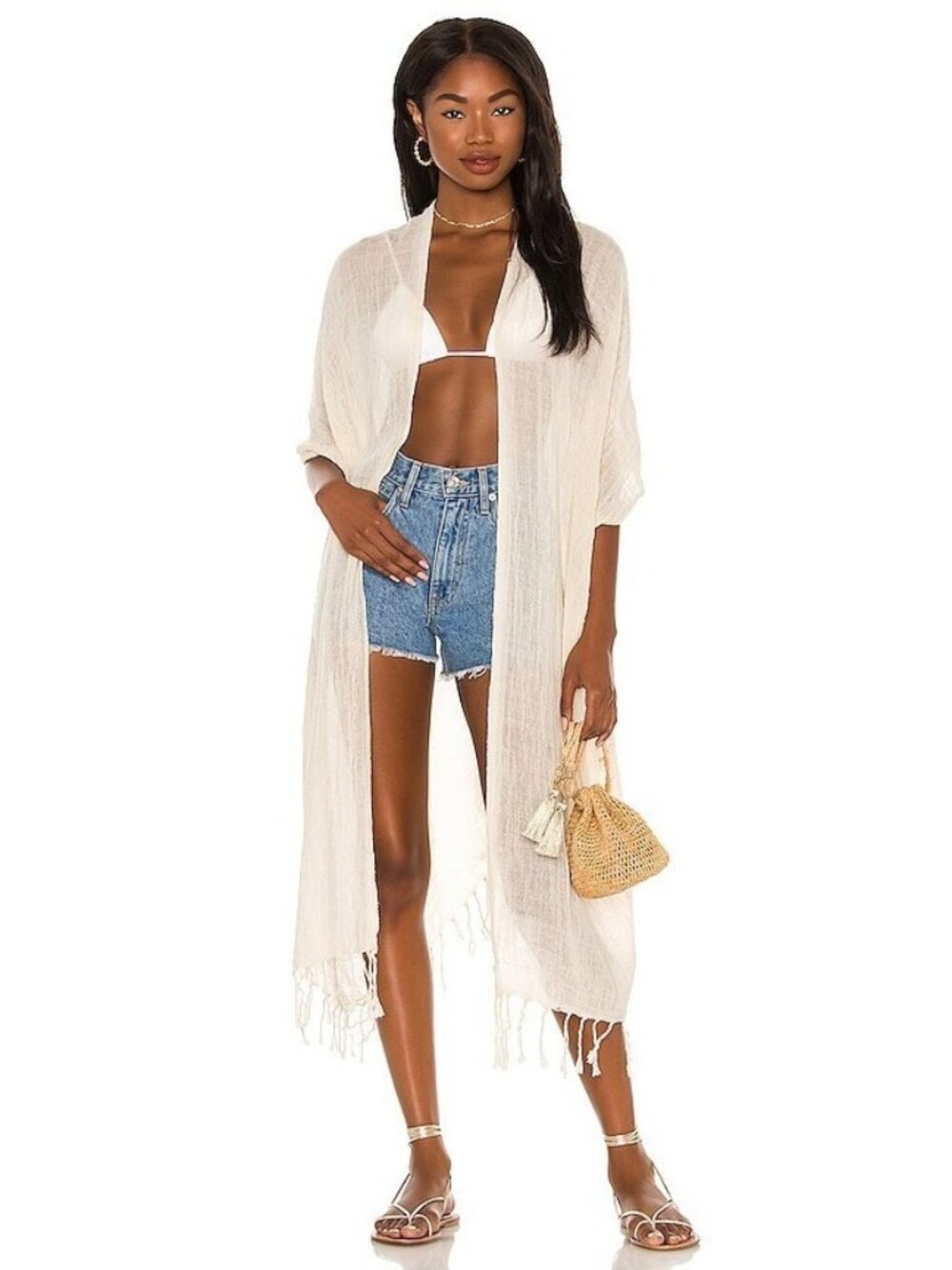 Tiare Hawaii Gauze Kimono in White Cover Up